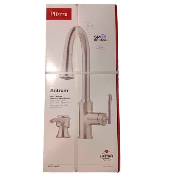 Pfister High Arc Antrom Single Head Pull-Down Faucet w/ Soap Dispenser F5297AOGS - Picture 1 of 7